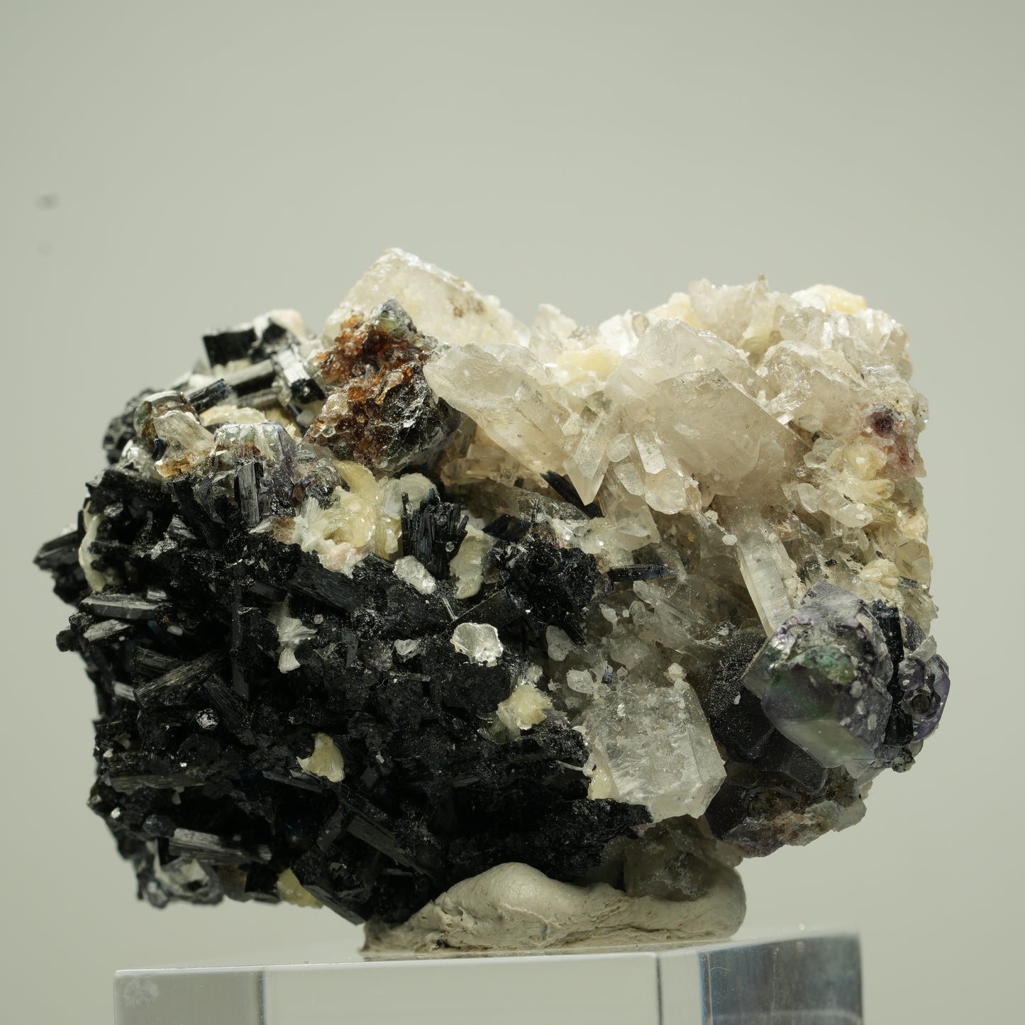 Bunte Phantom Fluorit, Schörl, Hyalit, Rauchquarz, Muskovit Erongo, Namibia 49*38*34mm #13813