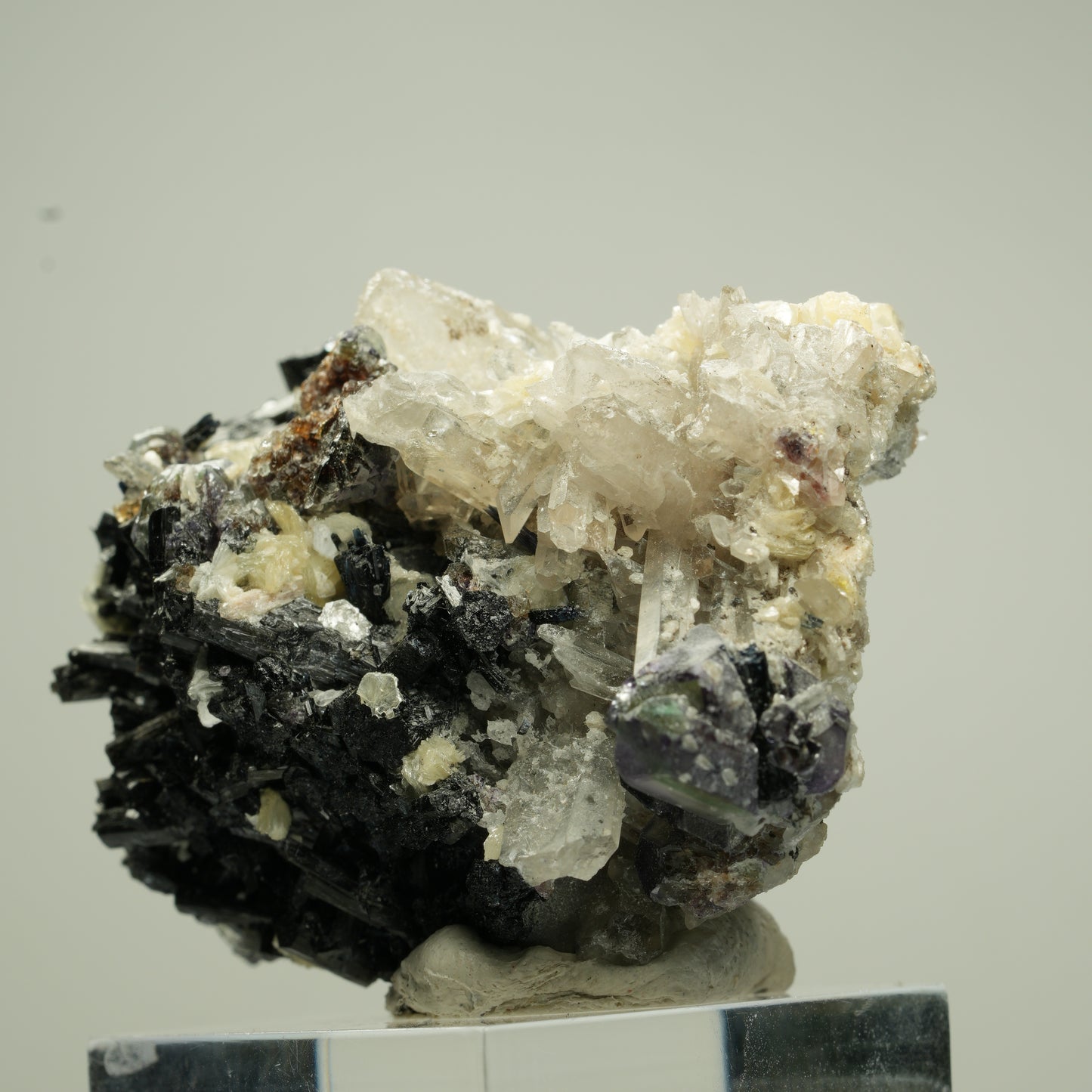 Bunte Phantom Fluorit, Schörl, Hyalit, Rauchquarz, Muskovit Erongo, Namibia 49*38*34mm #13813
