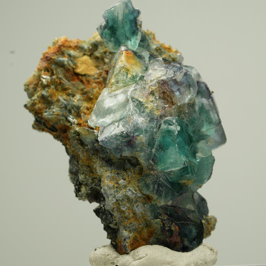 Klare Phantom Fluorit Würfel, grün blau auf Schörl Turmalin Erongo, Namibia 42*24*23mm #13815