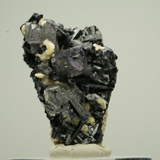 Bunte Phantom Fluorit Würfel, Schörl Turmalin, Muskovit Erongo, Namibia 43*24*24mm #13819