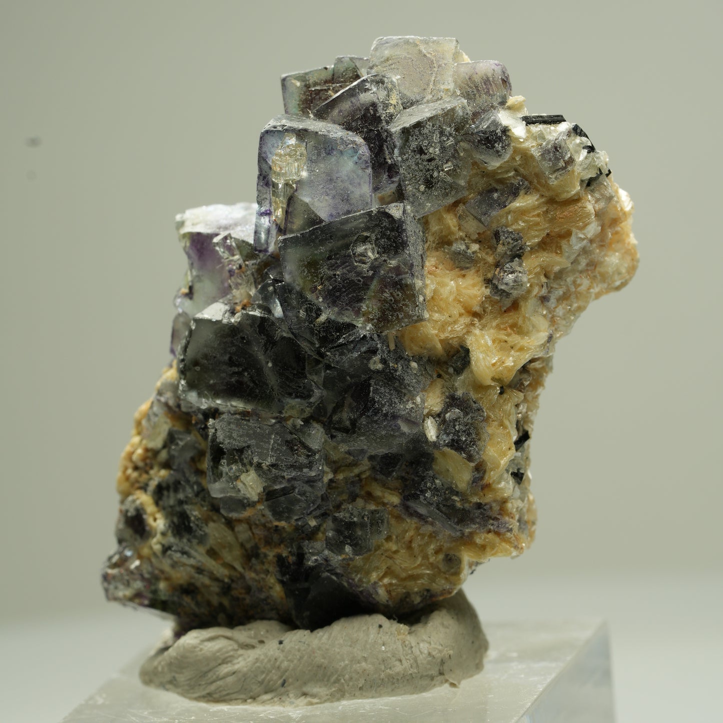 Bunte Phantom Fluorit Würfel, Schörl Turmalin, Muskovit Erongo, Namibia 43*27*19mm #13823
