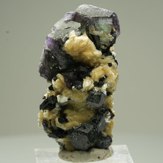 Bunte Phantom Fluorit Würfel, Schörl Turmalin, Muskovit Erongo, Namibia 47*24*17mm #13829