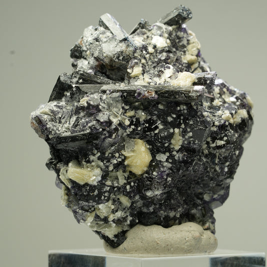 Bunte Phantom Fluorit, Schörl Turmalin, Hyalit Opal, Muskovit Erongo, Namibia 46*44*31mm #13832