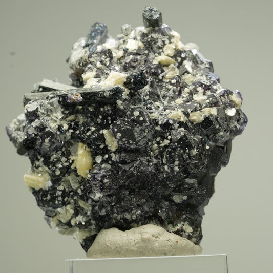 Bunte Phantom Fluorit, Schörl Turmalin, Hyalit Opal, Muskovit Erongo, Namibia 46*44*31mm #13832