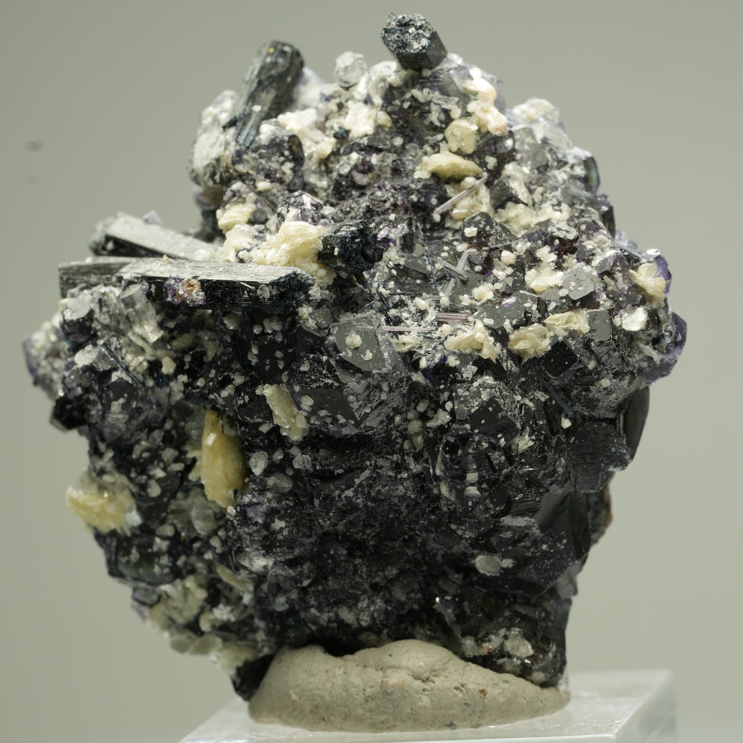 Bunte Phantom Fluorit, Schörl Turmalin, Hyalit Opal, Muskovit Erongo, Namibia 46*44*31mm #13832