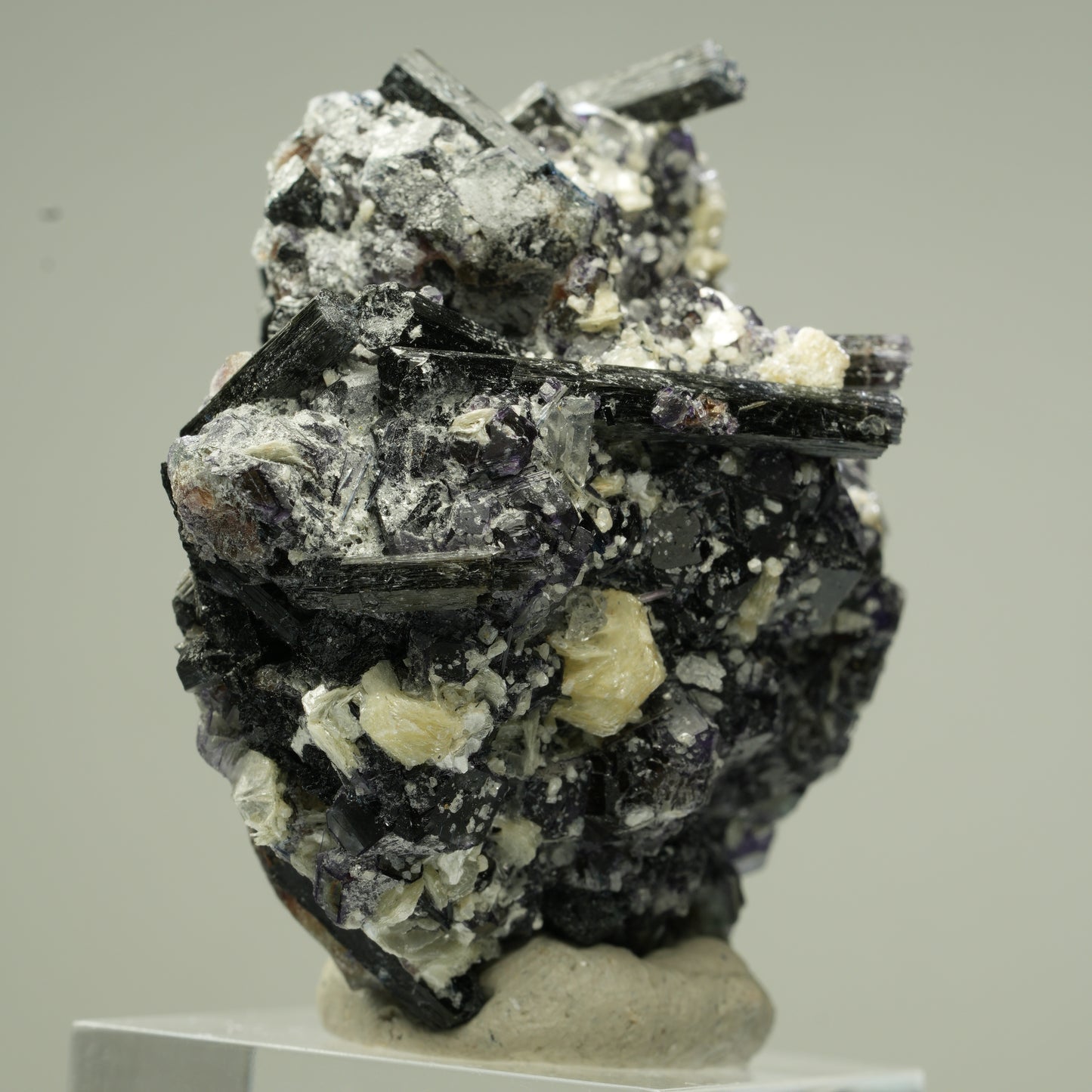 Bunte Phantom Fluorit, Schörl Turmalin, Hyalit Opal, Muskovit Erongo, Namibia 46*44*31mm #13832