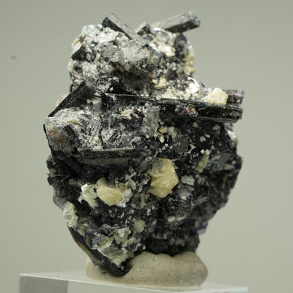 Bunte Phantom Fluorit, Schörl Turmalin, Hyalit Opal, Muskovit Erongo, Namibia 46*44*31mm #13832