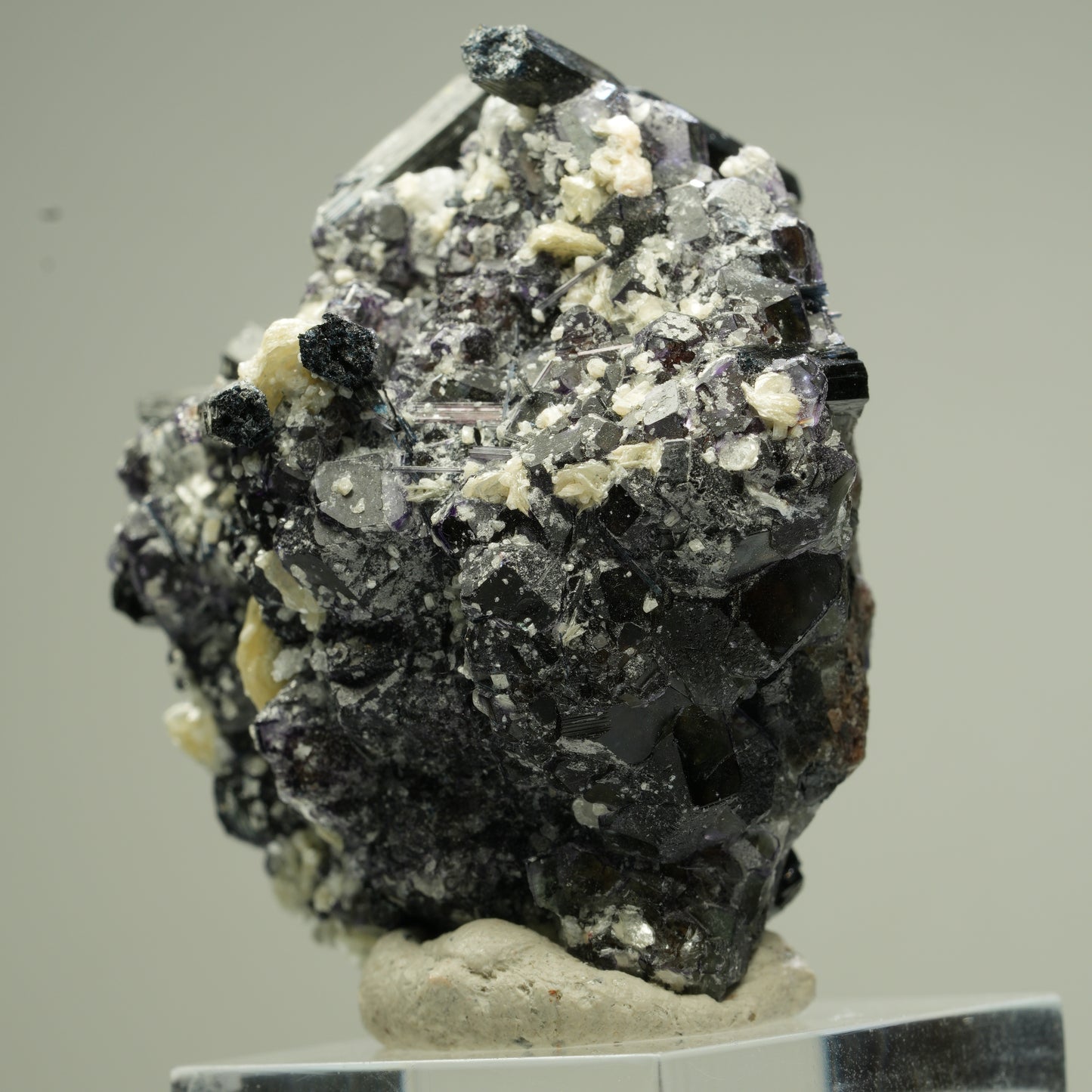 Bunte Phantom Fluorit, Schörl Turmalin, Hyalit Opal, Muskovit Erongo, Namibia 46*44*31mm #13832
