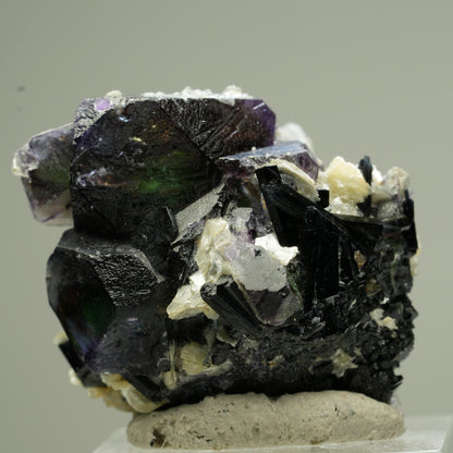 Bunte Phantom Fluorit, Schörl Turmalin, Hyalit Opal, Muskovit Erongo, Namibia 35*33*29mm #13833
