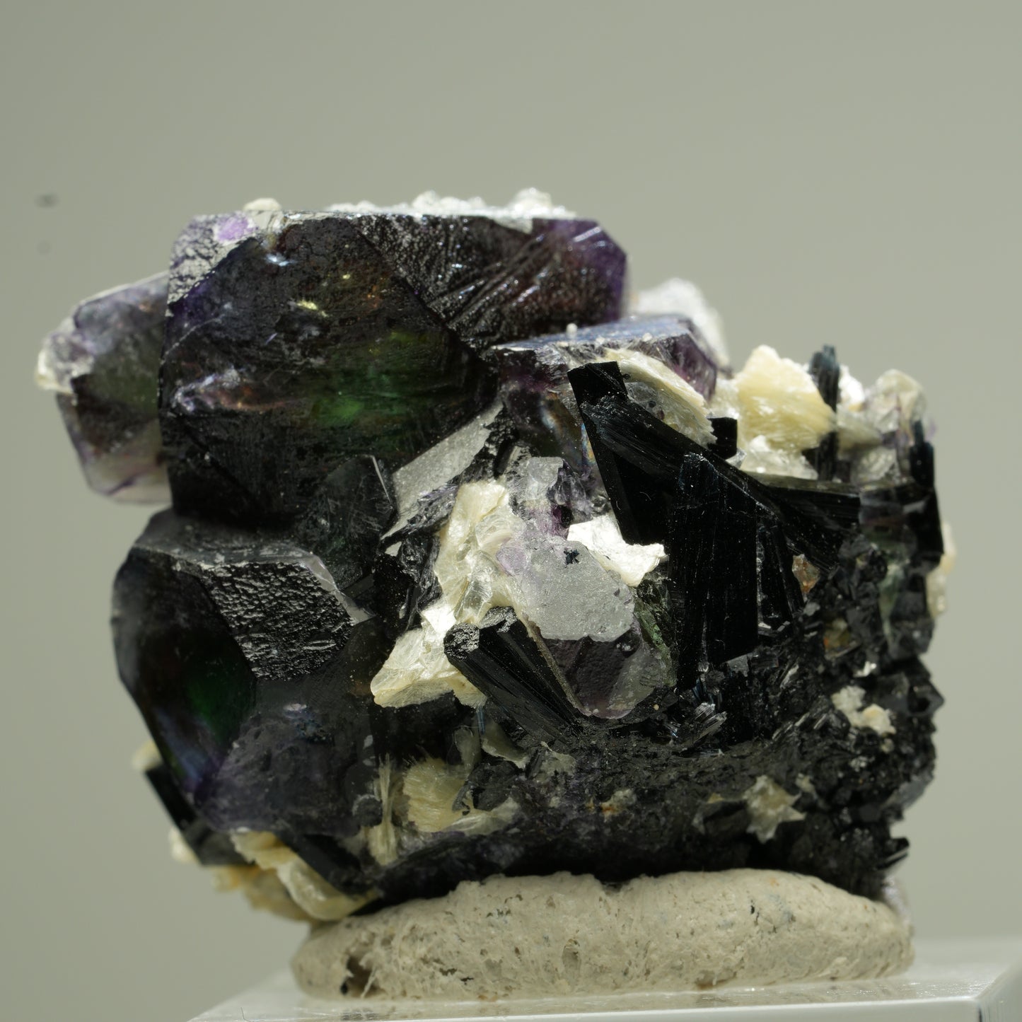 Bunte Phantom Fluorit, Schörl Turmalin, Hyalit Opal, Muskovit Erongo, Namibia 35*33*29mm #13833