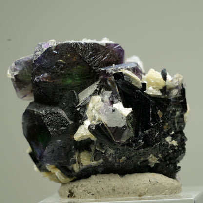 Bunte Phantom Fluorit, Schörl Turmalin, Hyalit Opal, Muskovit Erongo, Namibia 35*33*29mm #13833