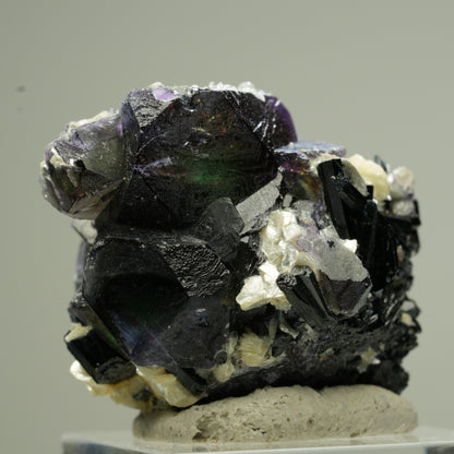 Bunte Phantom Fluorit, Schörl Turmalin, Hyalit Opal, Muskovit Erongo, Namibia 35*33*29mm #13833