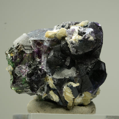 Bunte Phantom Fluorit, Schörl Turmalin, Hyalit Opal, Muskovit Erongo, Namibia 35*33*29mm #13833