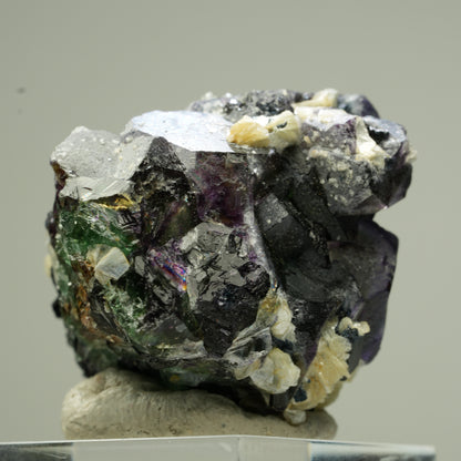 Bunte Phantom Fluorit, Schörl Turmalin, Hyalit Opal, Muskovit Erongo, Namibia 35*33*29mm #13833