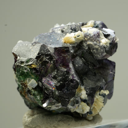 Bunte Phantom Fluorit, Schörl Turmalin, Hyalit Opal, Muskovit Erongo, Namibia 35*33*29mm #13833