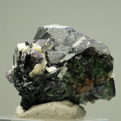 Bunte Phantom Fluorit, Schörl Turmalin, Hyalit Opal, Muskovit Erongo, Namibia 35*33*29mm #13833