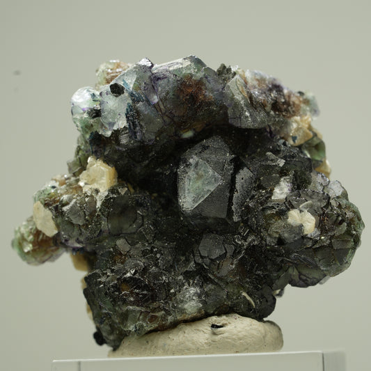 Bunte Phantom Fluorit Würfel, Schörl Turmalin, Muskovit Erongo, Namibia 38*34*24mm #13835