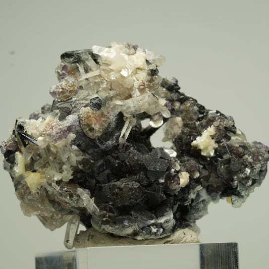Bunte Fluorit, Schörl Turmalin, Hyalit, Muskovit, Rauchquarz Erongo, Namibia 52*39*33mm #13836