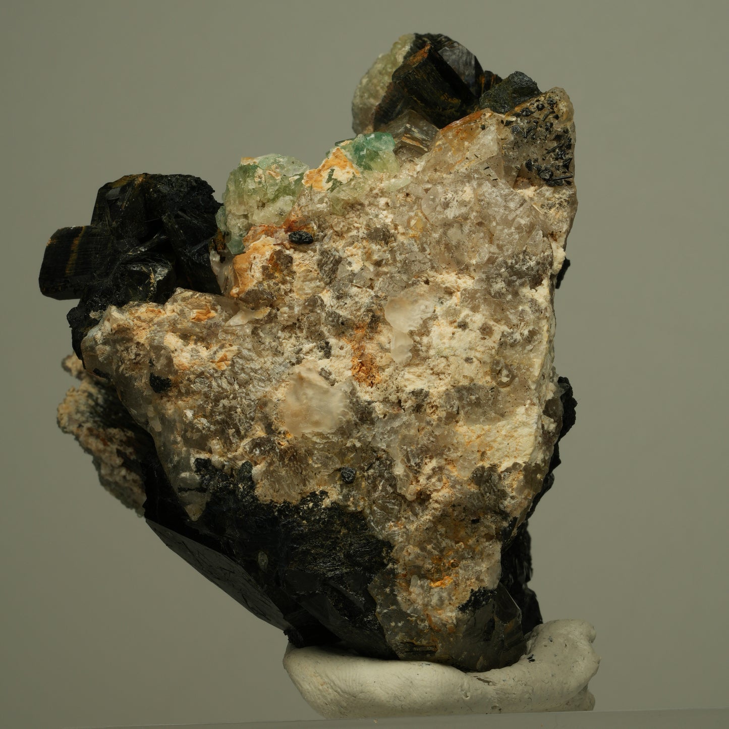 Phantom Fluorit, Schörl Turmalin, Hyalit, Rauchquarz Erongo, Namibia 83*65*56mm #13954