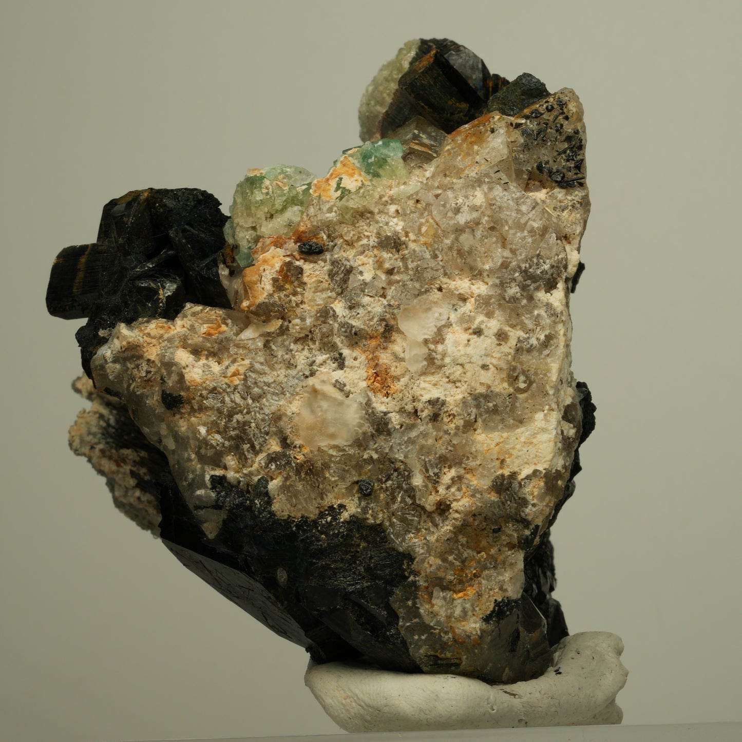 Phantom Fluorit, Schörl Turmalin, Hyalit, Rauchquarz Erongo, Namibia 83*65*56mm #13954