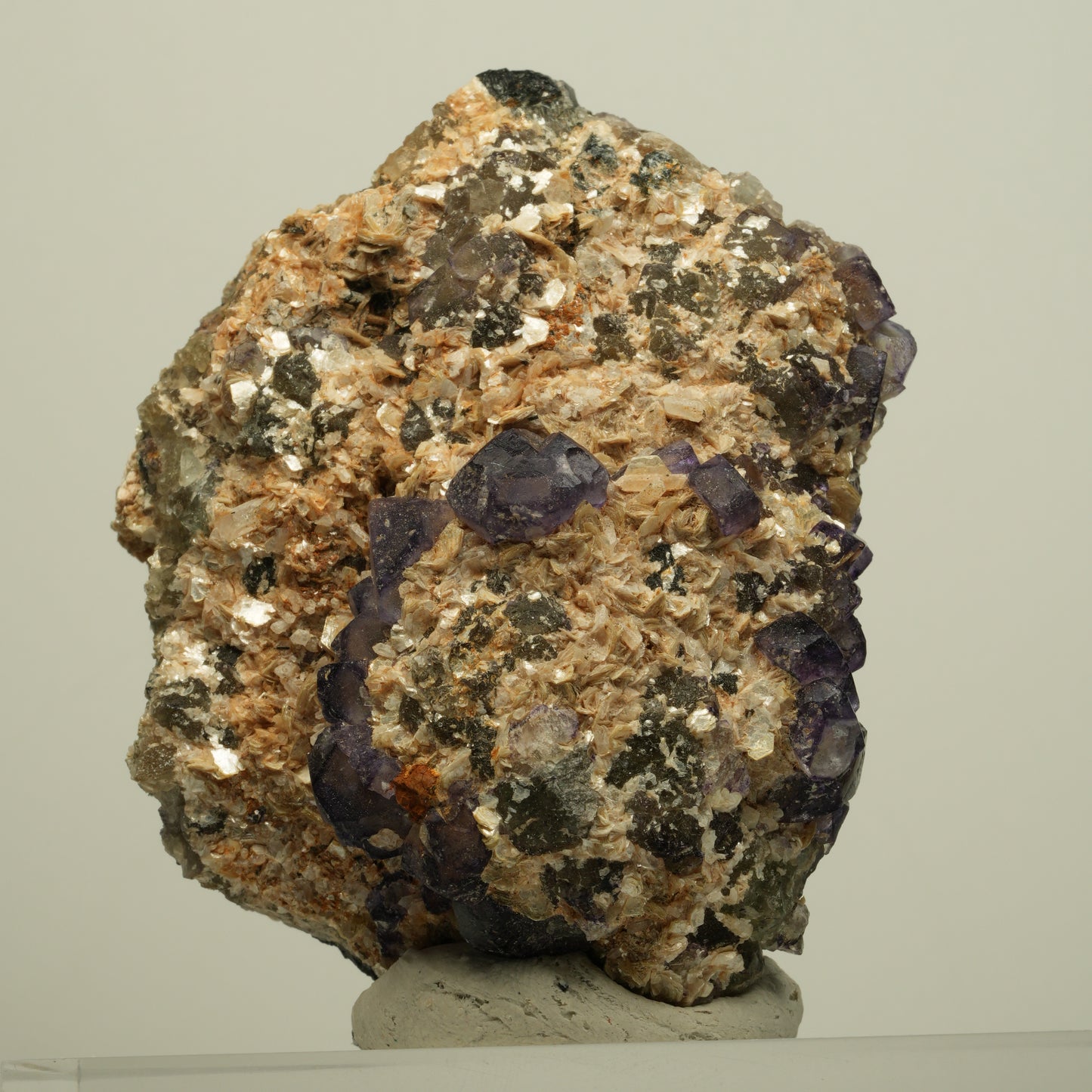 Phantom Fluorit Würfel, Schörl Turmalin, Muskovit, Orthoklas Erongo, Namibia 69*53*35mm #13965