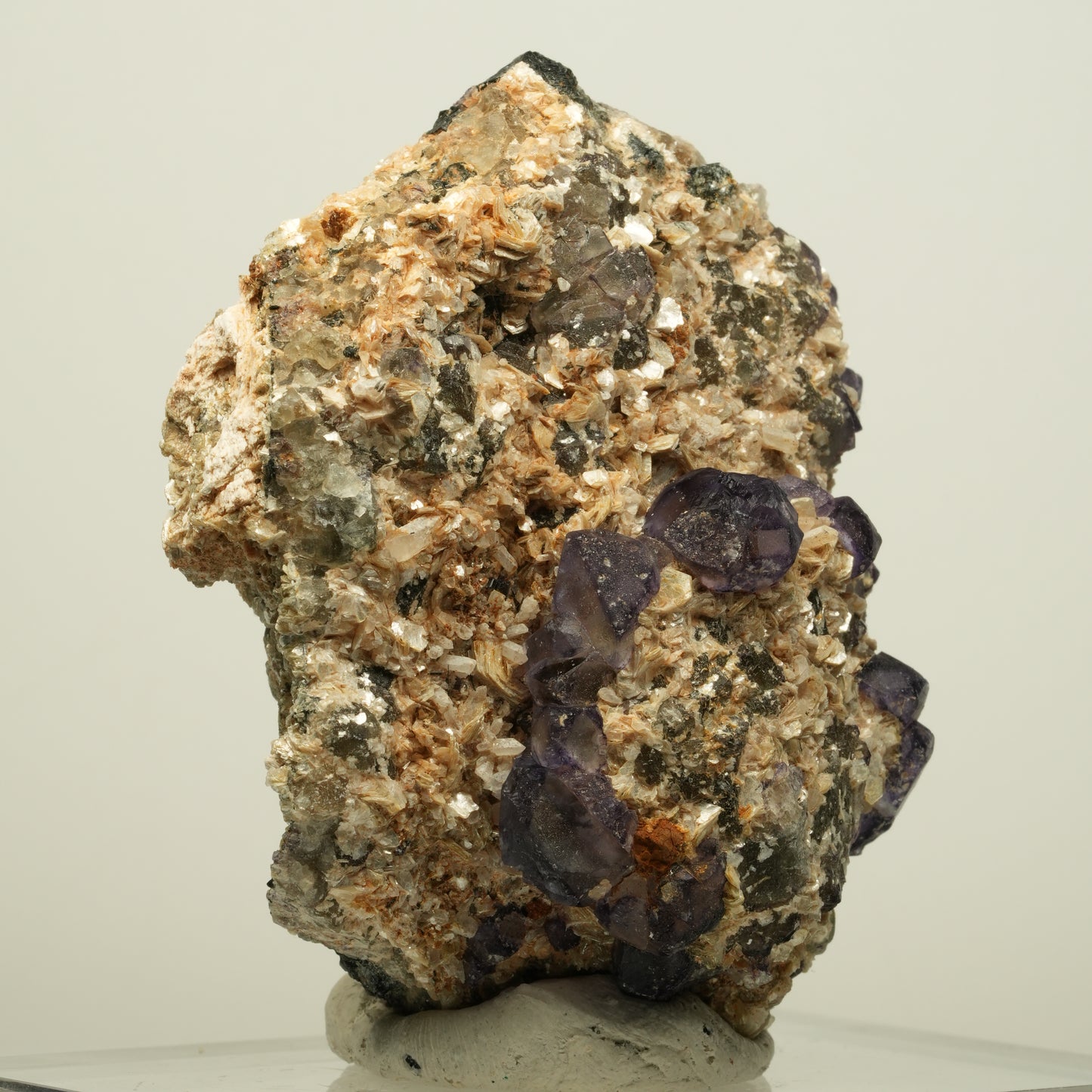 Phantom Fluorit Würfel, Schörl Turmalin, Muskovit, Orthoklas Erongo, Namibia 69*53*35mm #13965