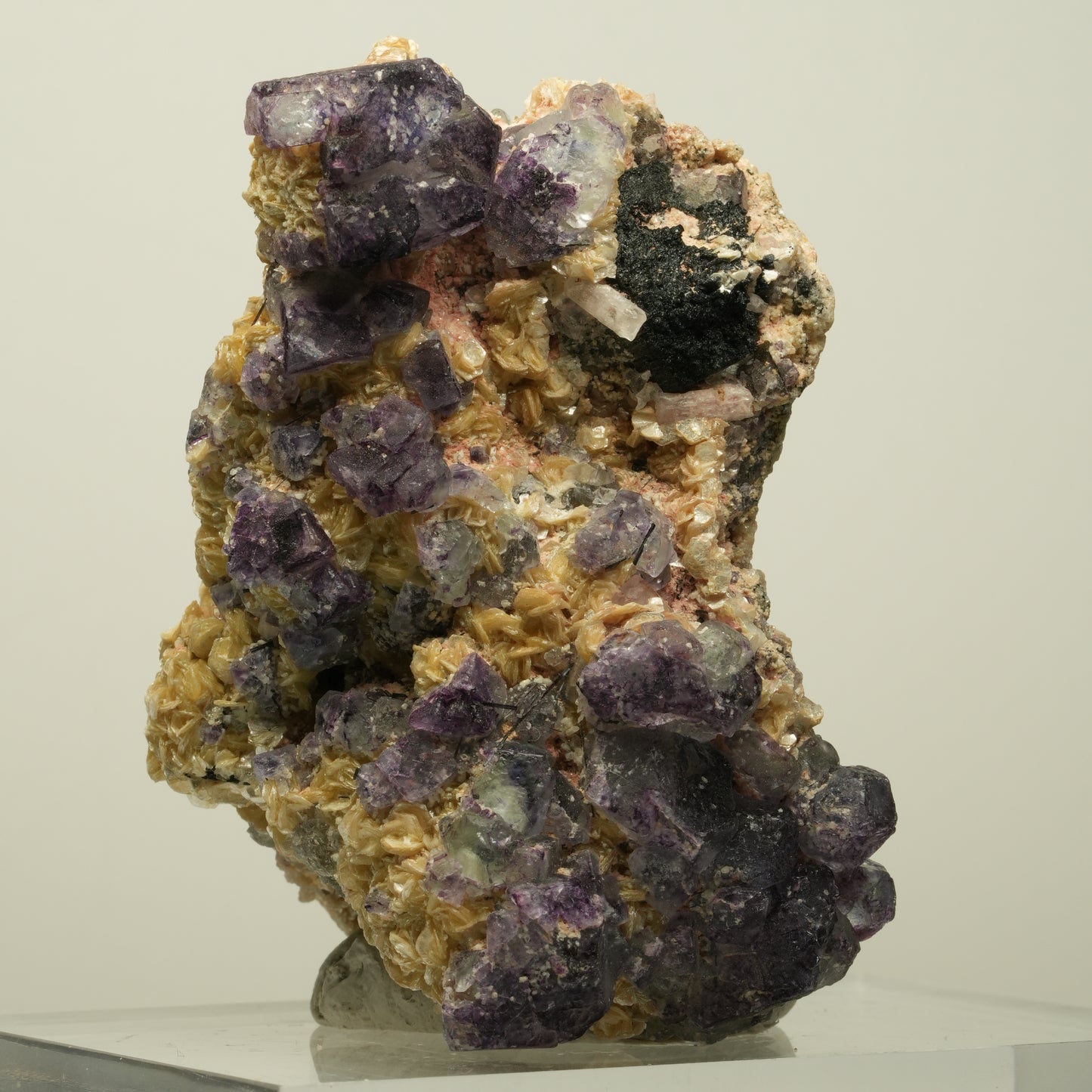 Phantom Fluorit, Schörl Turmalin, Hyalit, Rauchquarz, Muskovit Erongo, Namibia 78*52*52mm #13967