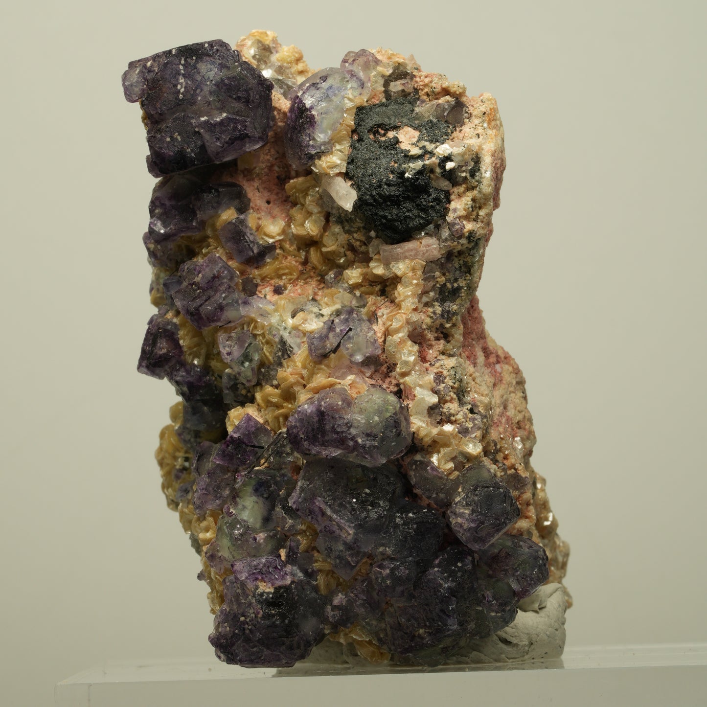 Phantom Fluorit, Schörl Turmalin, Hyalit, Rauchquarz, Muskovit Erongo, Namibia 78*52*52mm #13967
