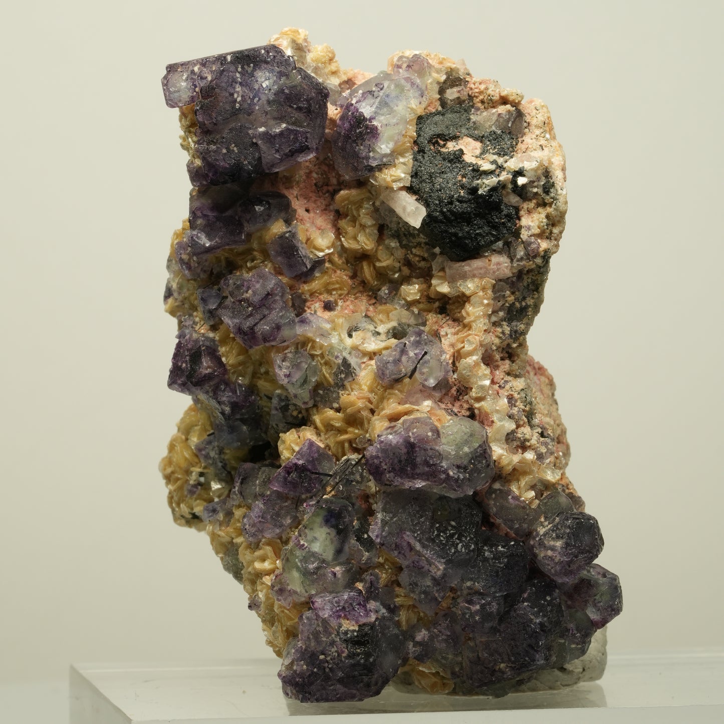 Phantom Fluorit, Schörl Turmalin, Hyalit, Rauchquarz, Muskovit Erongo, Namibia 78*52*52mm #13967