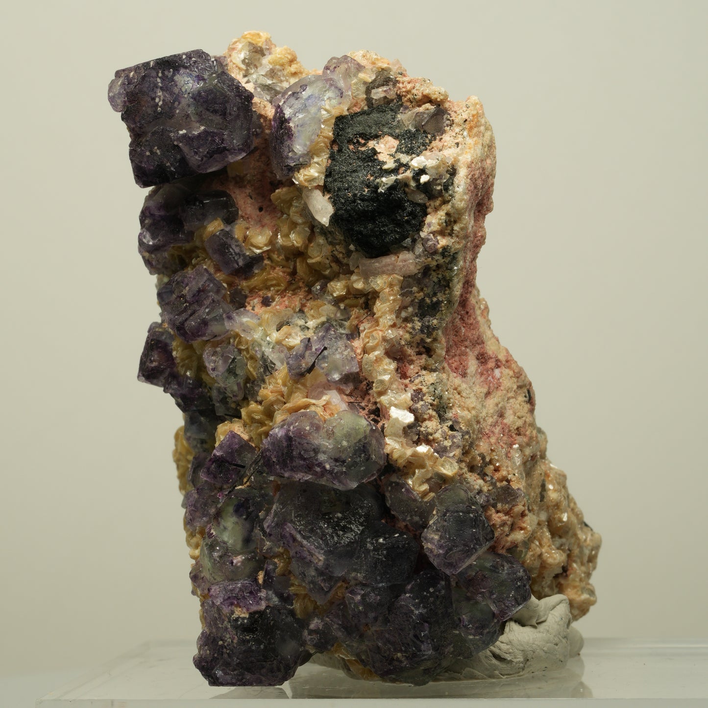 Phantom Fluorit, Schörl Turmalin, Hyalit, Rauchquarz, Muskovit Erongo, Namibia 78*52*52mm #13967