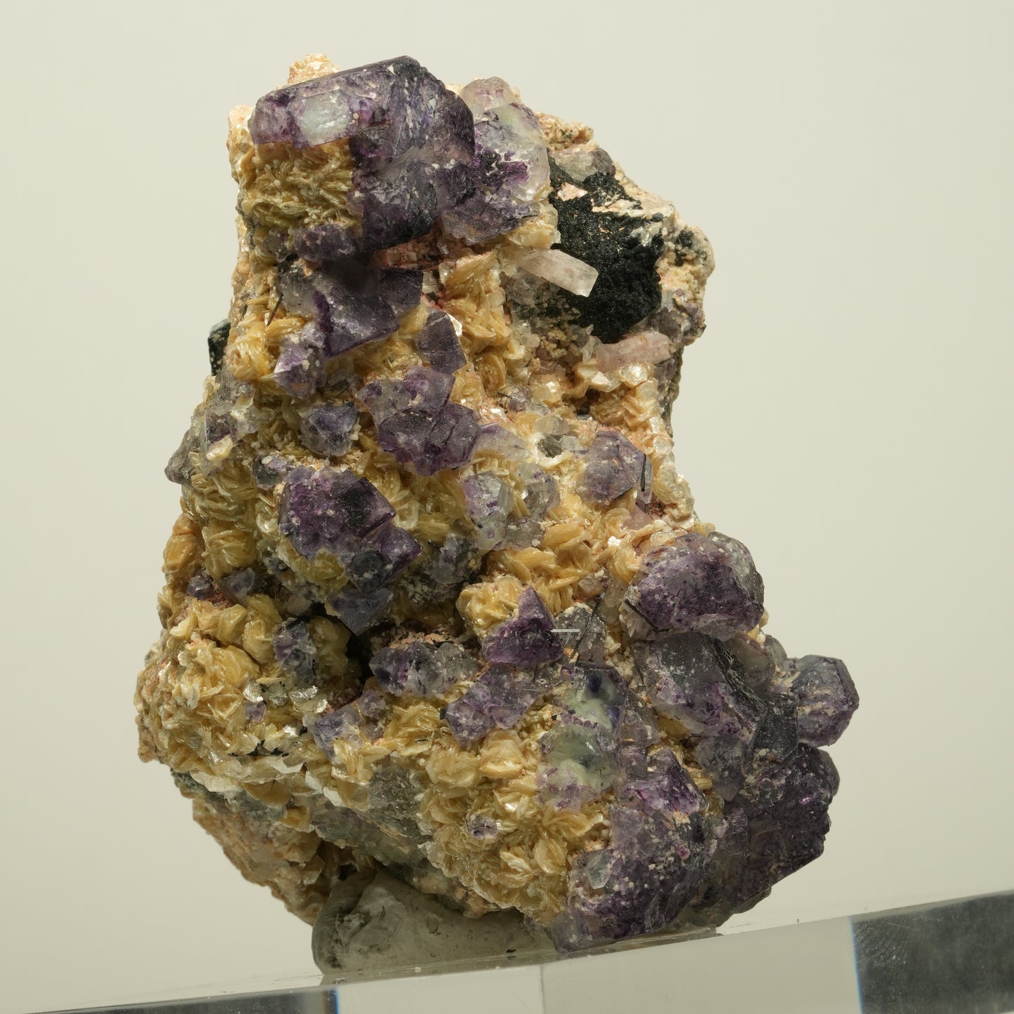 Phantom Fluorit, Schörl Turmalin, Hyalit, Rauchquarz, Muskovit Erongo, Namibia 78*52*52mm #13967