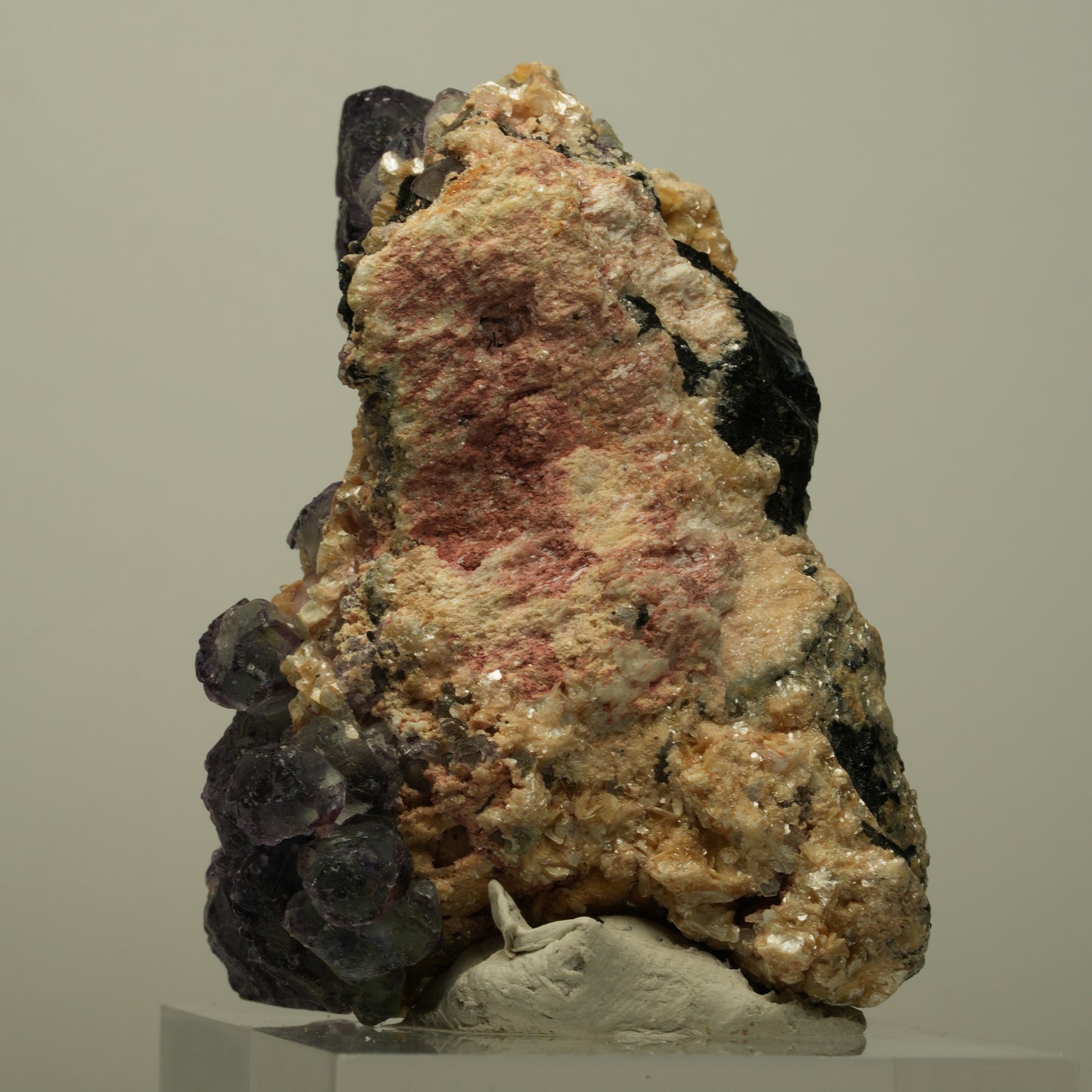 Phantom Fluorit, Schörl Turmalin, Hyalit, Rauchquarz, Muskovit Erongo, Namibia 78*52*52mm #13967