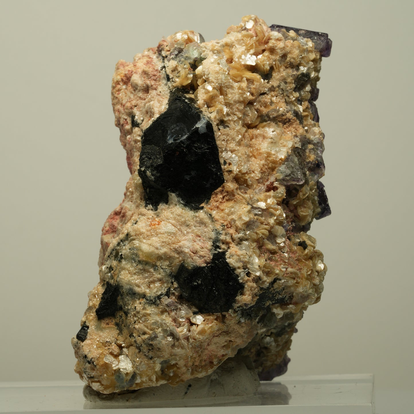 Phantom Fluorit, Schörl Turmalin, Hyalit, Rauchquarz, Muskovit Erongo, Namibia 78*52*52mm #13967