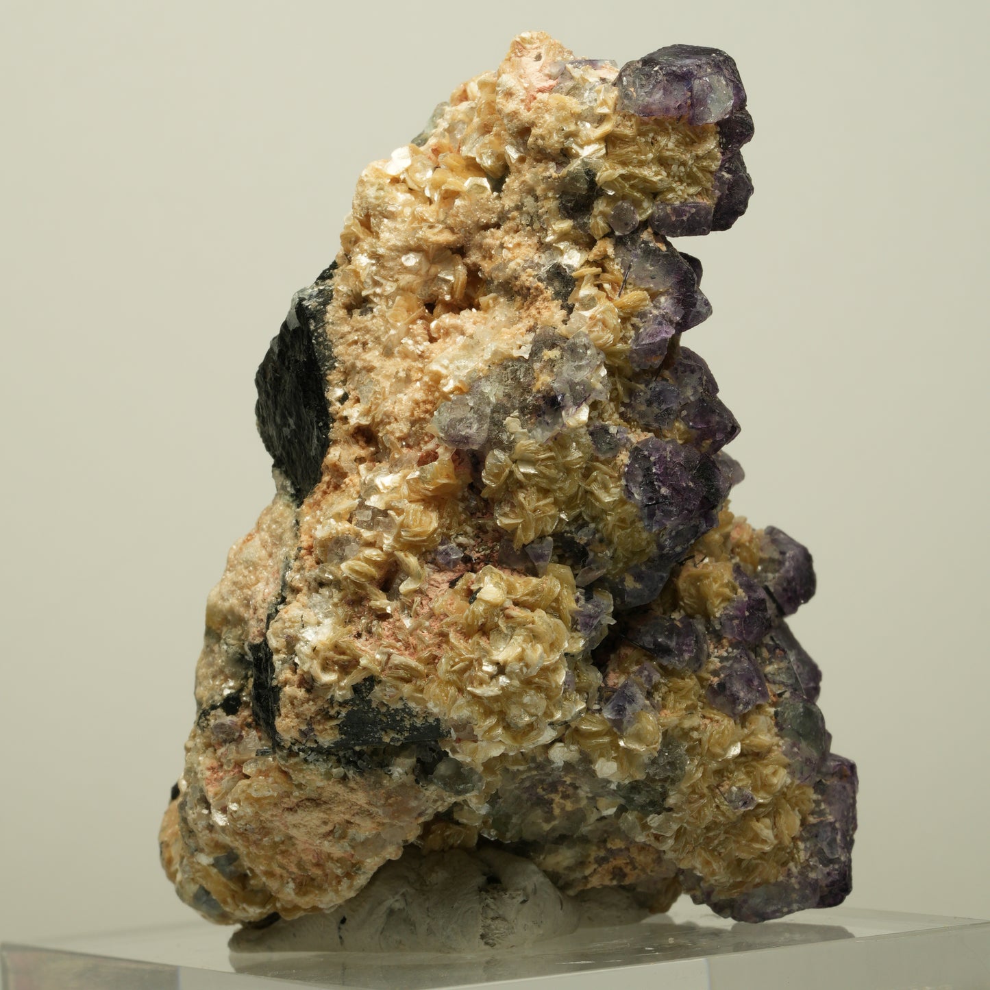 Phantom Fluorit, Schörl Turmalin, Hyalit, Rauchquarz, Muskovit Erongo, Namibia 78*52*52mm #13967