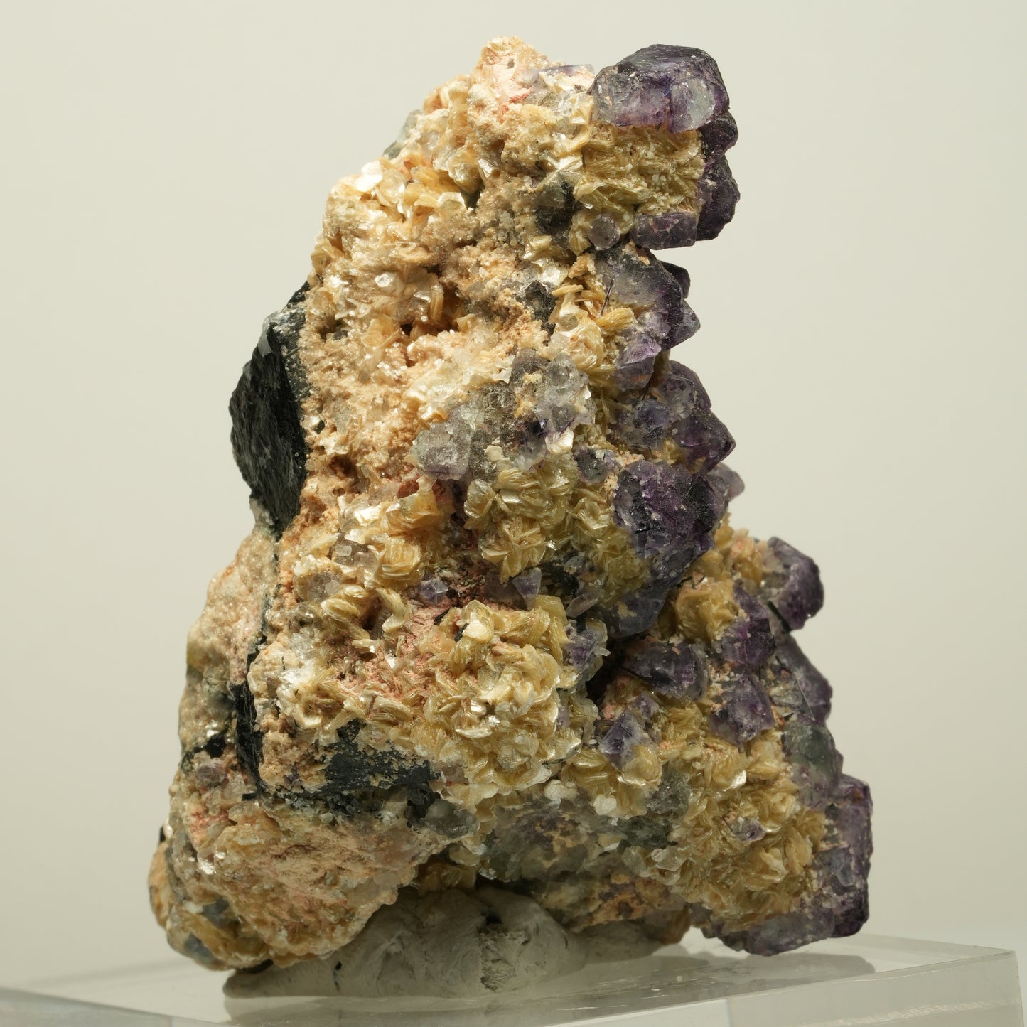 Phantom Fluorit, Schörl Turmalin, Hyalit, Rauchquarz, Muskovit Erongo, Namibia 78*52*52mm #13967