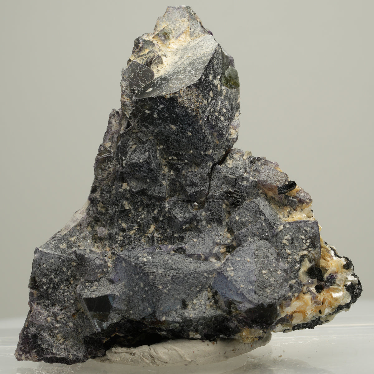 Bunte Phantom Fluorit Würfel, Schörl Turmalin, Muskovit Erongo, Namibia 61*56*30mm #13998