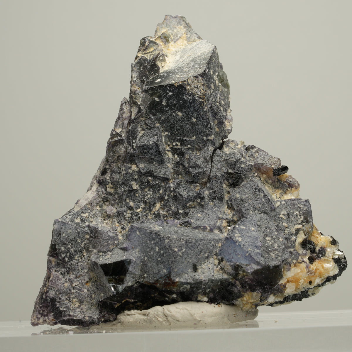Bunte Phantom Fluorit Würfel, Schörl Turmalin, Muskovit Erongo, Namibia 61*56*30mm #13998