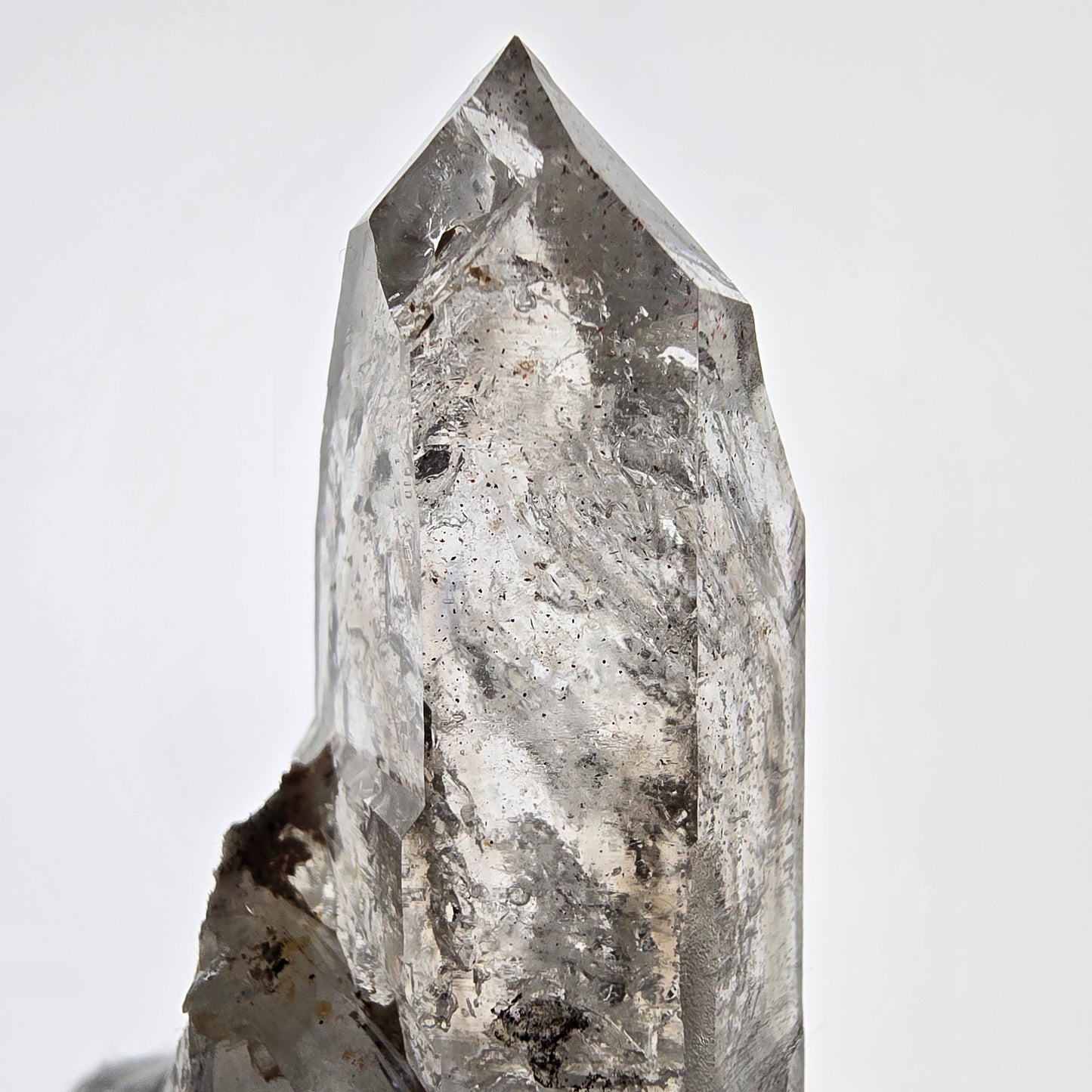 Sceptre DT en quartz fumé squelette Enhydro, poche Valentine en calcite UV, Namibie 105 x 34 x 23 mm 