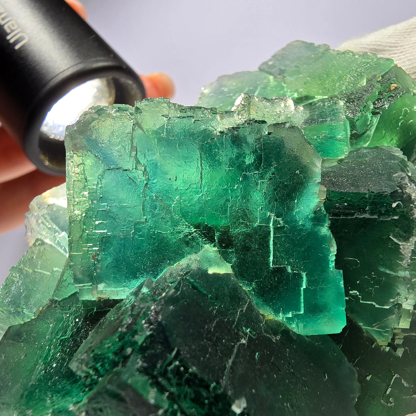 Große Phantom Fluorit Würfel Stufe parkettiert grün Okorusu Namibia 89*67*47mm
