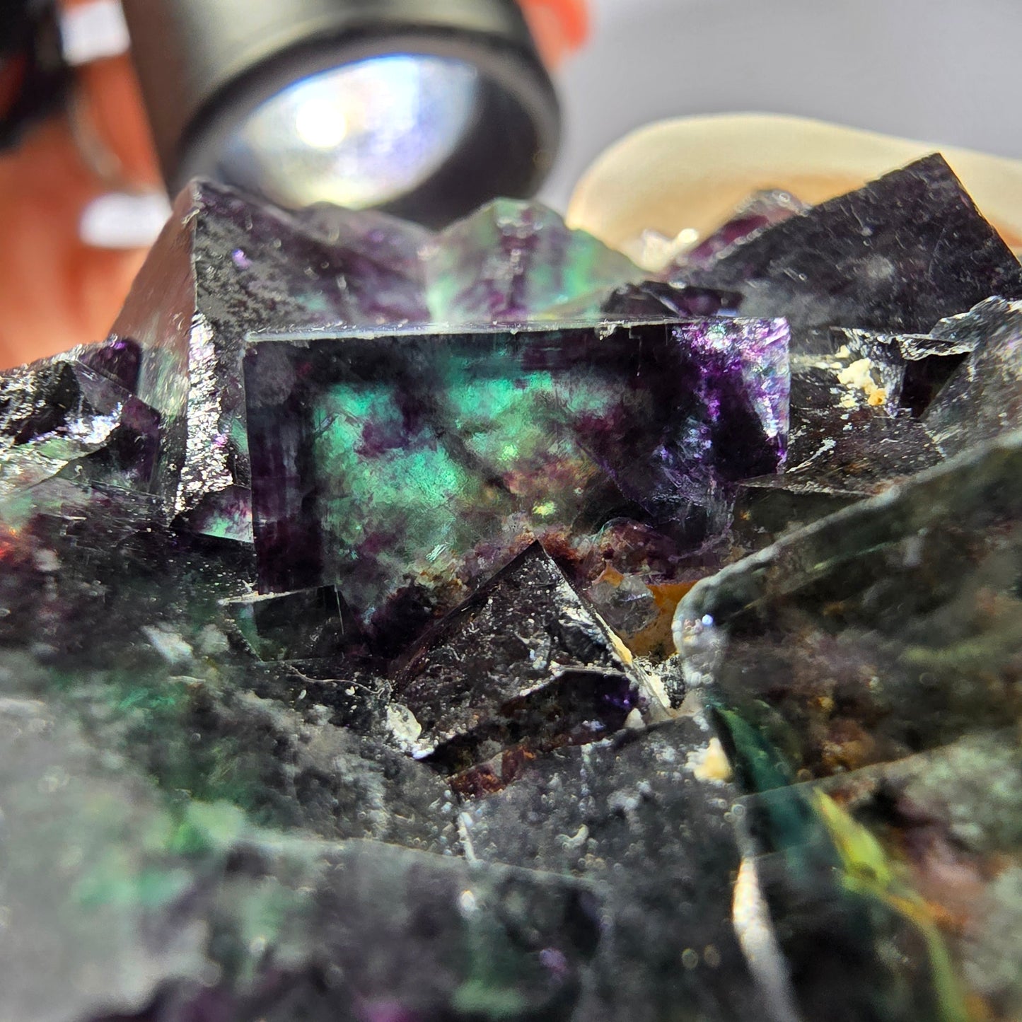 Rare spécimen de cube de fluorite fantôme, vert-violet, Okorusu, Namibie, 58 x 48 x 19 mm 