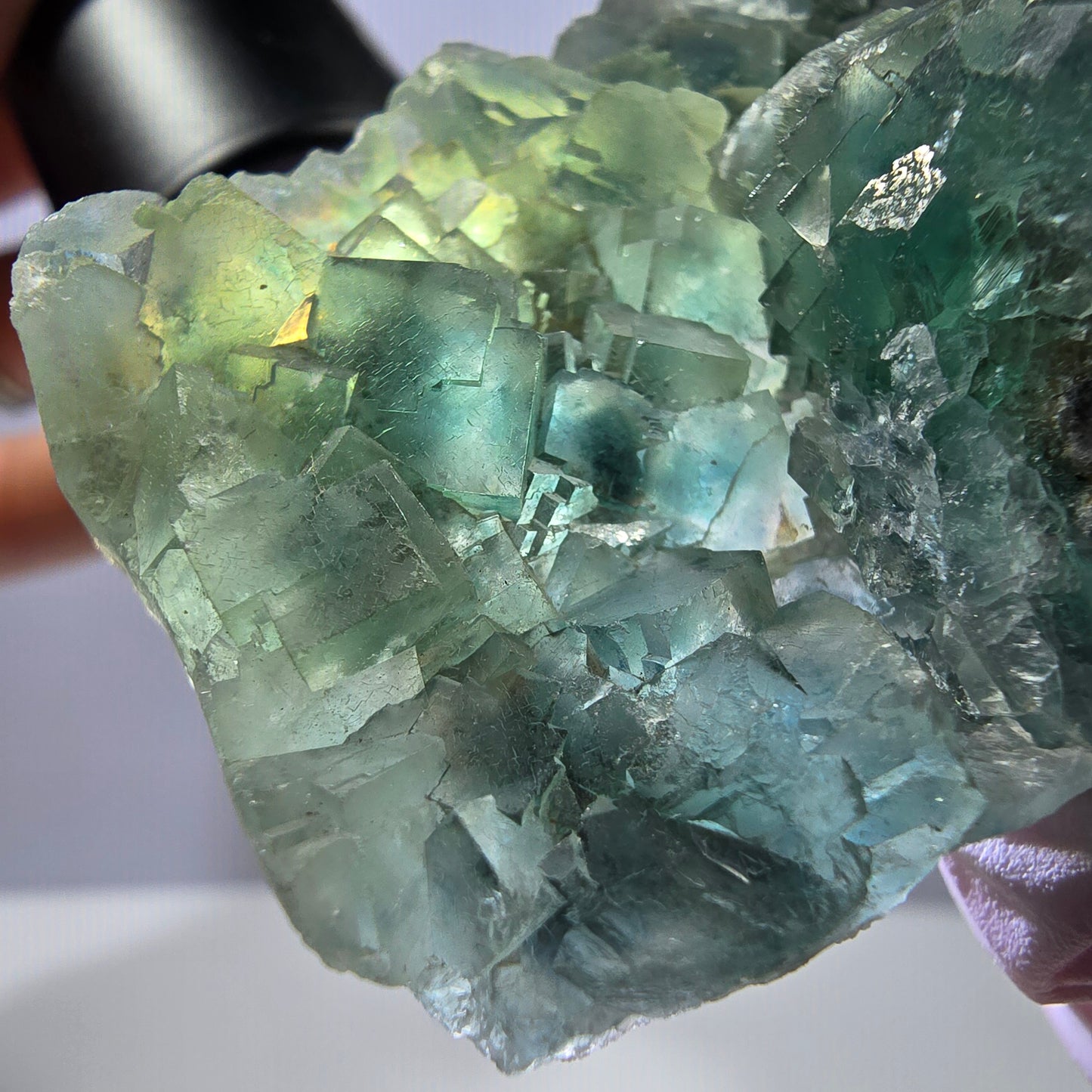 Cube de fluorite fantôme vert étagé Okorusu, Namibie 61 x 42 x 20 mm 