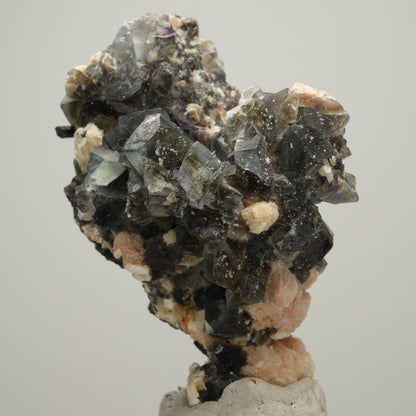 Bunte Phantom Fluorit, Schörl Turmalin, Hyalit Opal, Muskovit Erongo, Namibia 75*45*37mm #14005