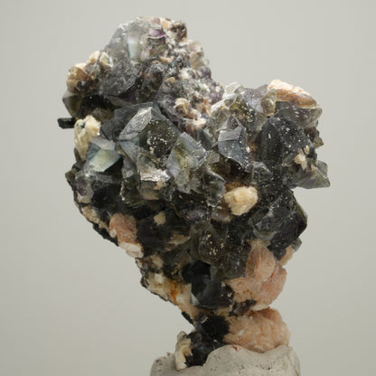 Bunte Phantom Fluorit, Schörl Turmalin, Hyalit Opal, Muskovit Erongo, Namibia 75*45*37mm #14005