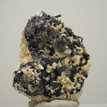 Bunte Phantom Fluorit Würfel, Schörl Turmalin, Muskovit Erongo, Namibia 68*55*38mm #14007