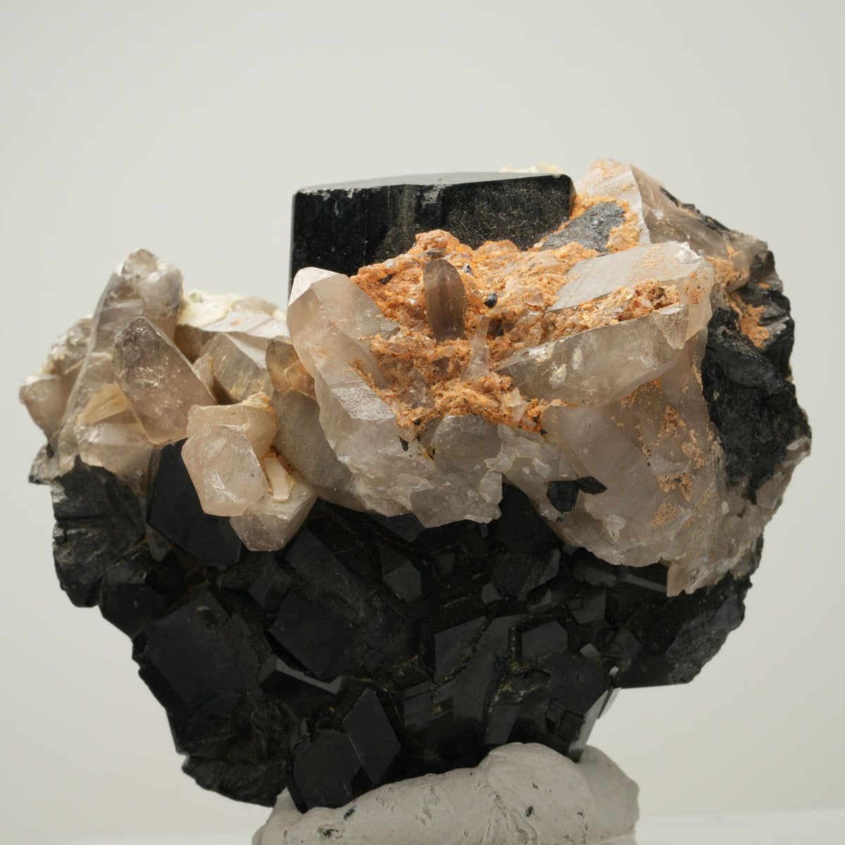 Symmetrische Schörl Turmalin mit Hyalit, Rauchquarz Erongo, Namibia 71*61*48mm #14008