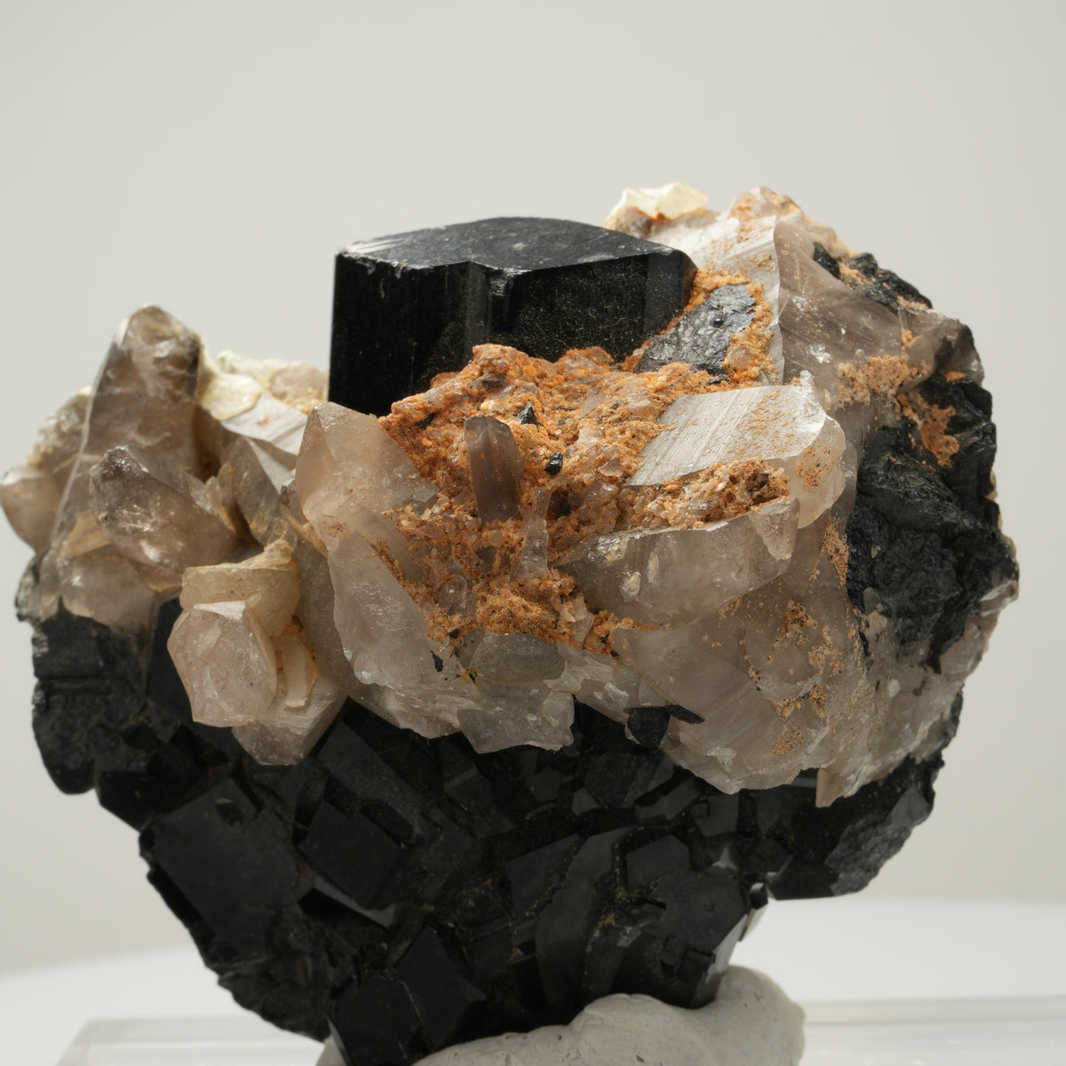 Symmetrische Schörl Turmalin mit Hyalit, Rauchquarz Erongo, Namibia 71*61*48mm #14008