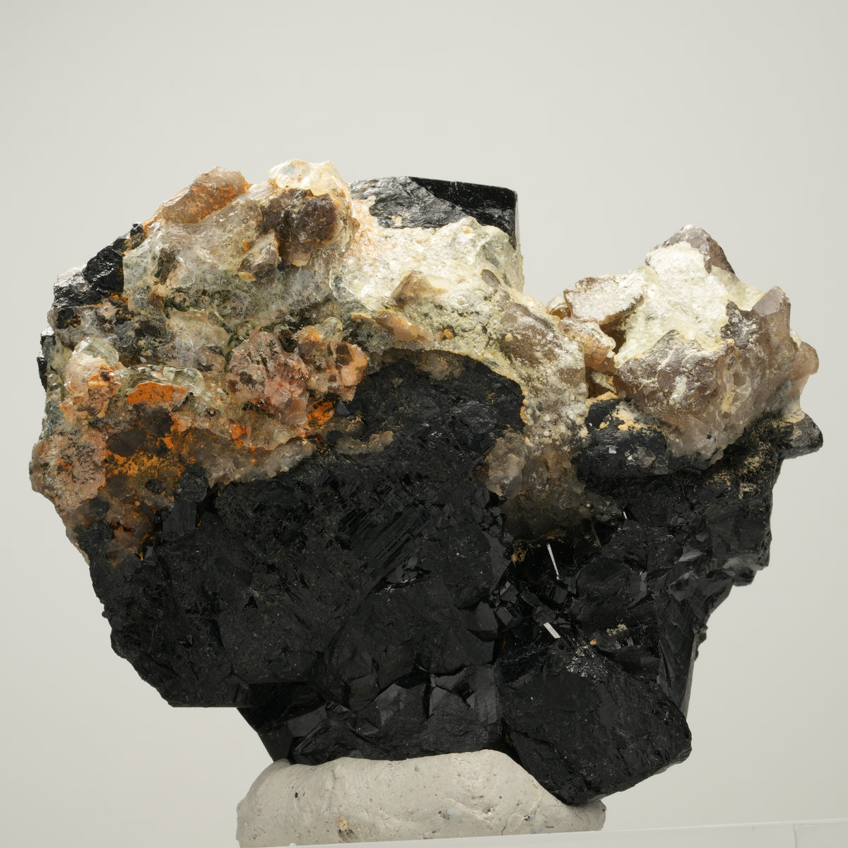 Symmetrische Schörl Turmalin mit Hyalit, Rauchquarz Erongo, Namibia 71*61*48mm #14008
