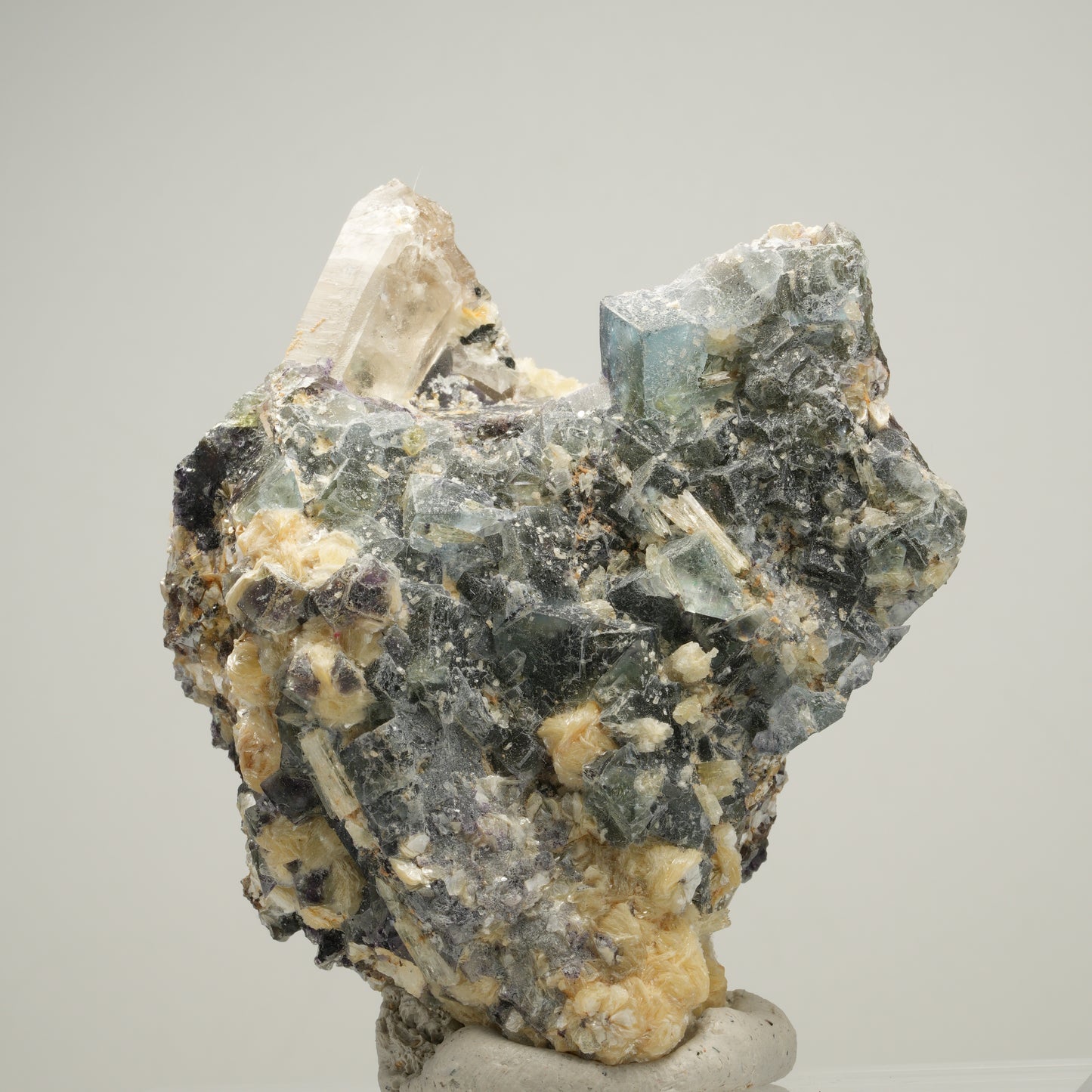 Phantom Fluorit, Schörl Turmalin, Hyalit, Rauchquarz, Muskovit Erongo, Namibia 77*72*47mm #14013