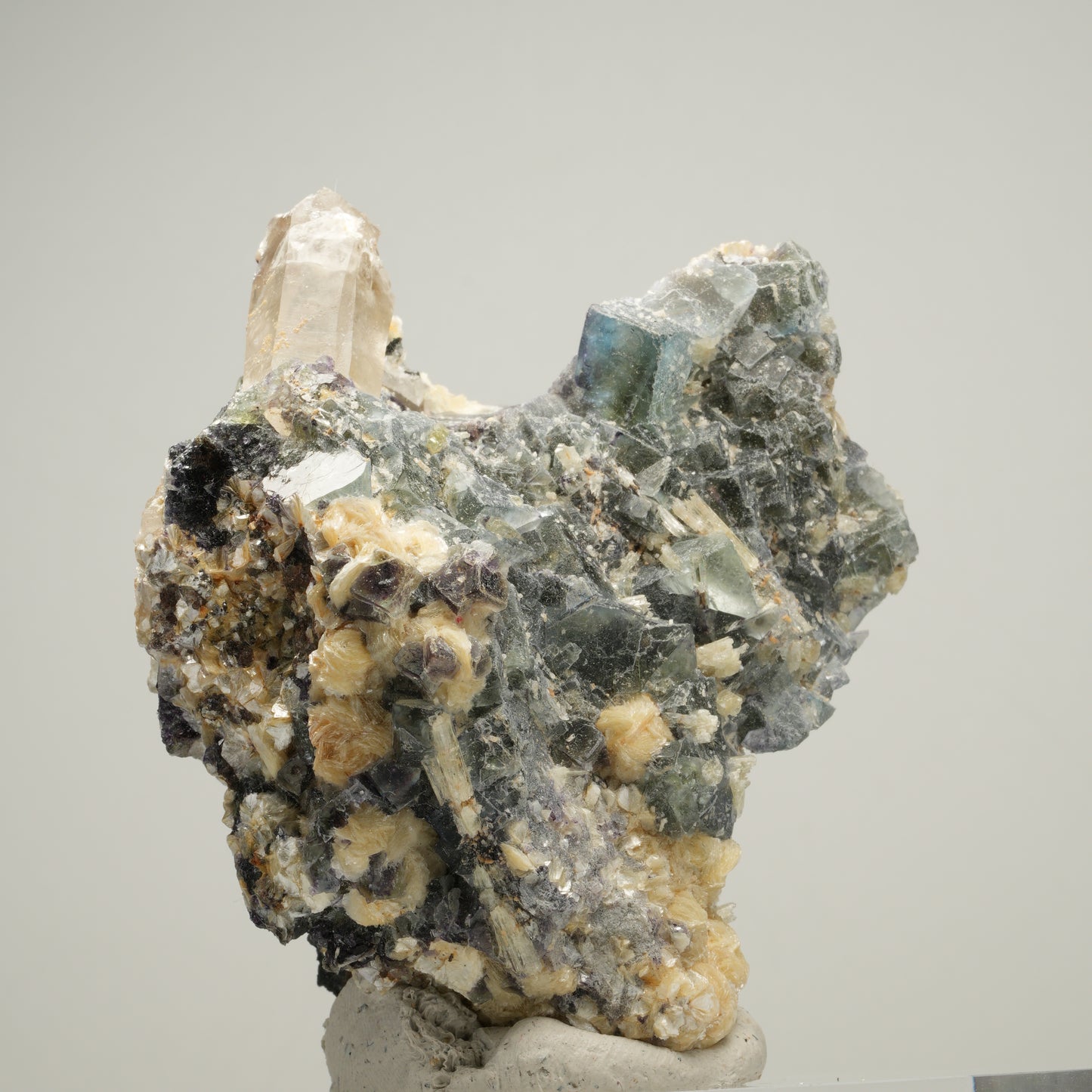 Phantom Fluorit, Schörl Turmalin, Hyalit, Rauchquarz, Muskovit Erongo, Namibia 77*72*47mm #14013