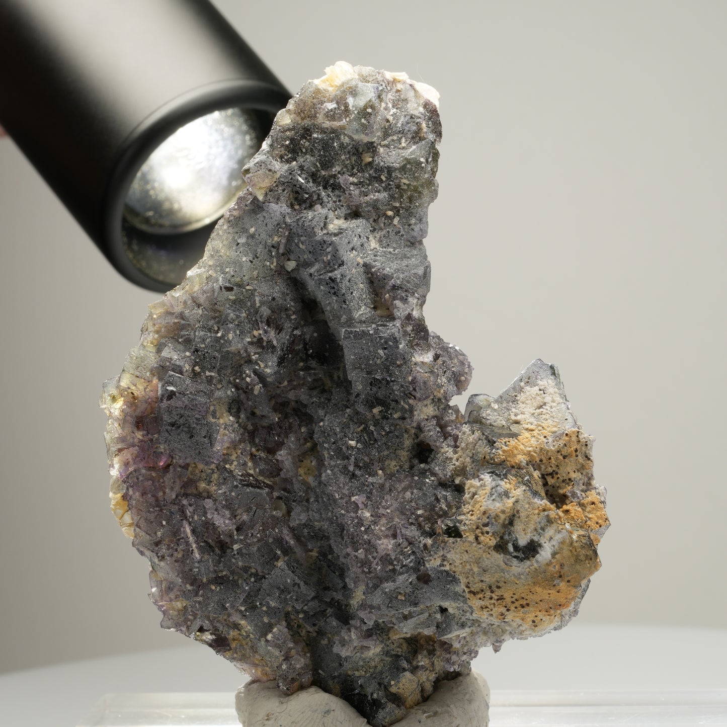 Bunte Phantom Fluorit Würfel, Muskovit Stufe Erongo, Namibia 79*57*46mm #14014